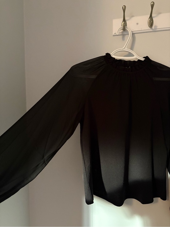 Reitmans Tops - Reitmans Black Sheer Ruffle-Neck Blouse